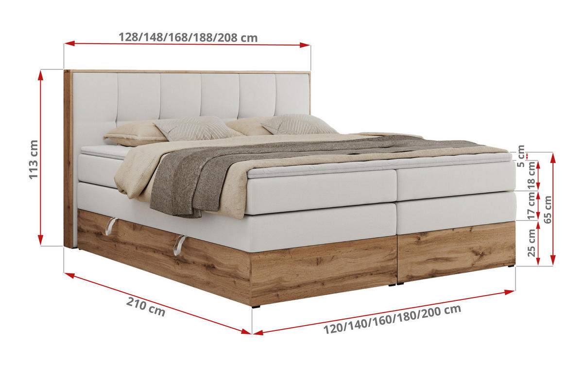 BOXSPRINGBETT ALBERO 1 KING 140/200 Weiß Kunstleder - H3 - Weiß, Holz/Textil (140/200cm) - MKS