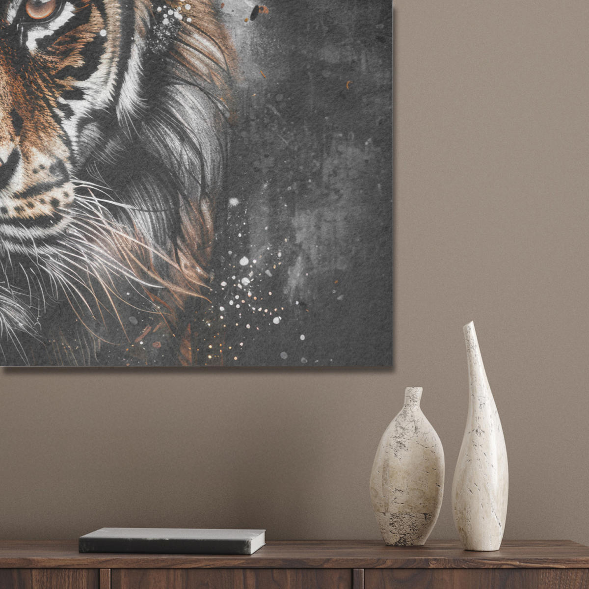 AKUSTIKBILD Tiger - Tiere - Porträt - Luxus - Schwarz Akustikpaneele 90x60 cm - Braun, Kunststoff (90/60/0.9cm) - MuchoWow
