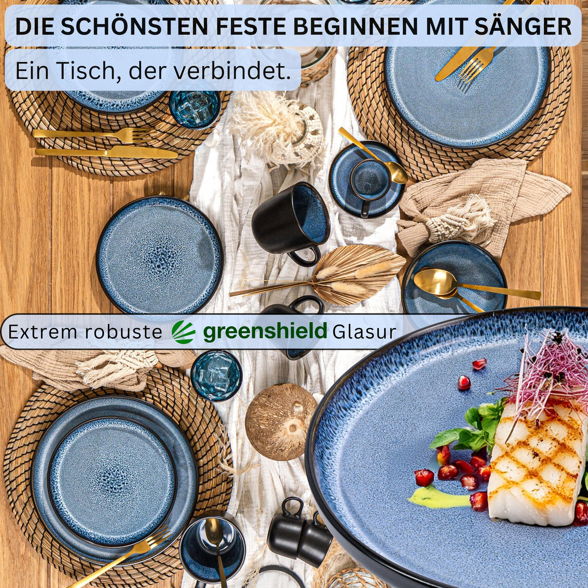 KOMBISERVICE ARUBA - 30-teilig aus Steingut - Blau, Keramik (44/45/54cm) - Sänger