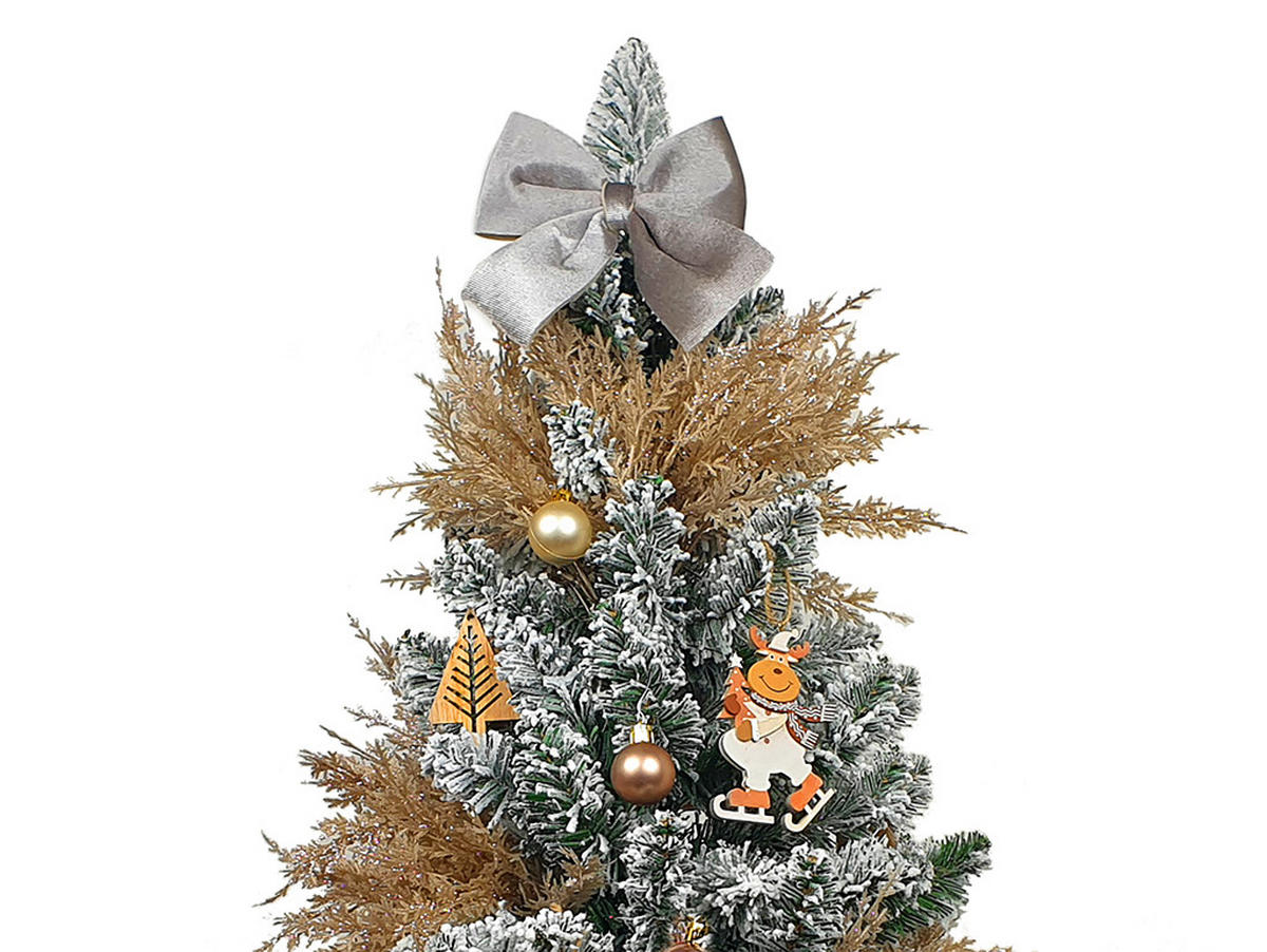WEIHNACHTSBAUM künstlicher 60 cm mit LED-Beleuchtung, RENTIERFREUDE, mit 27 Weihnachtsbaumschmuck, Pflanztopf mit Jutesack - Silberfarben/Weiß, Kunststoff/Stein (40/60cm) - LAALU