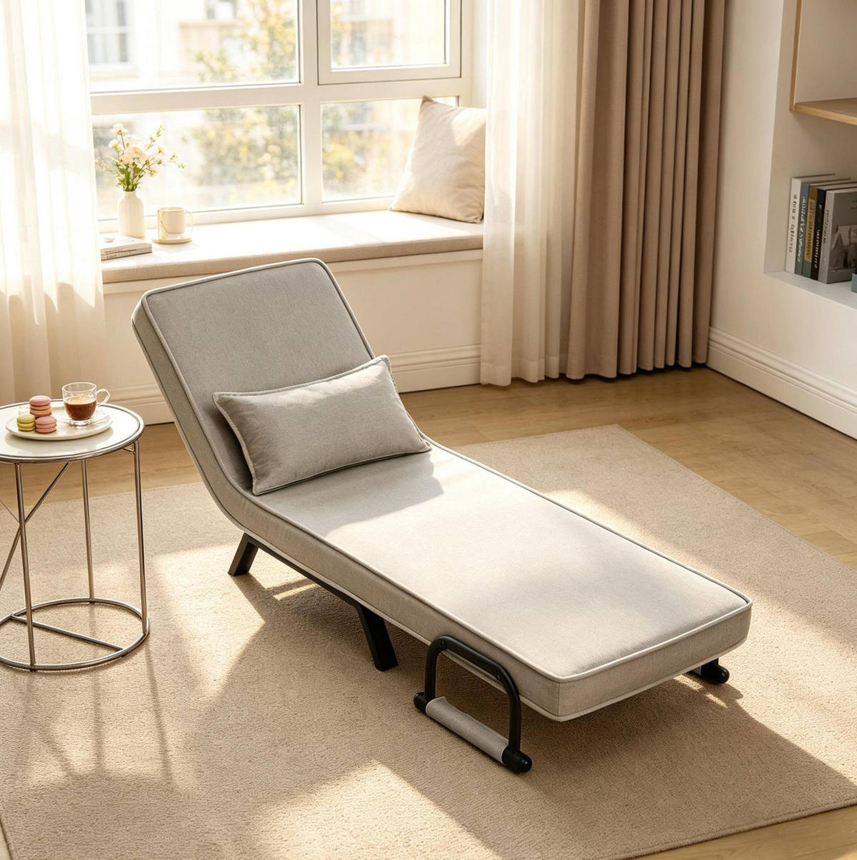 SCHLAFSESSEL 65/78/75 cm hellgrau aus Leinen mit Bettfunktion - Hellgrau, Kunststoff (75/78/65cm) - OKWISH