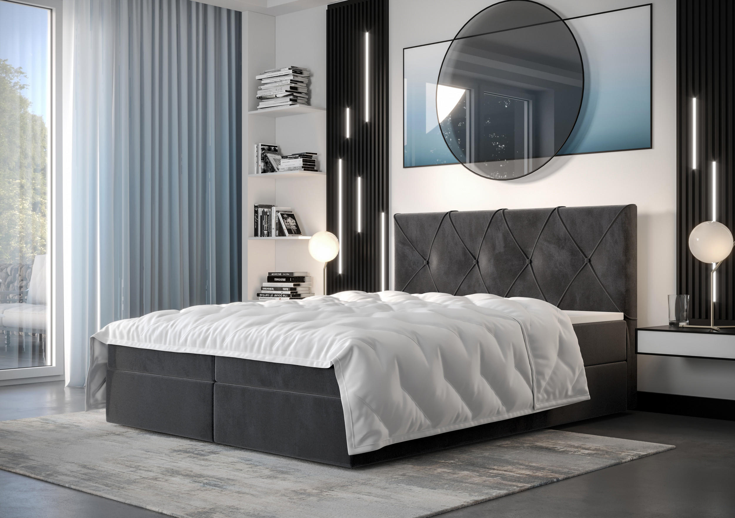 BOXBETT ALTEA 140x200, mit Matratze H3, Bonell und Topper, Monolith 92 - Grau, Holz/Kunststoff (140/200cm) - Bedante