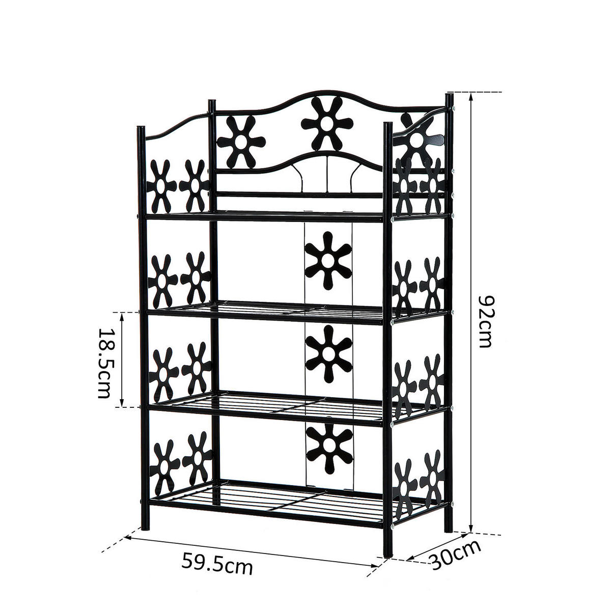 SCHUHREGAL, 4 Etagen, Metall, Schwarz, 59,5 x 30 x 92 cm - Schwarz, Metall (30/92/595cm) - HOMCOM