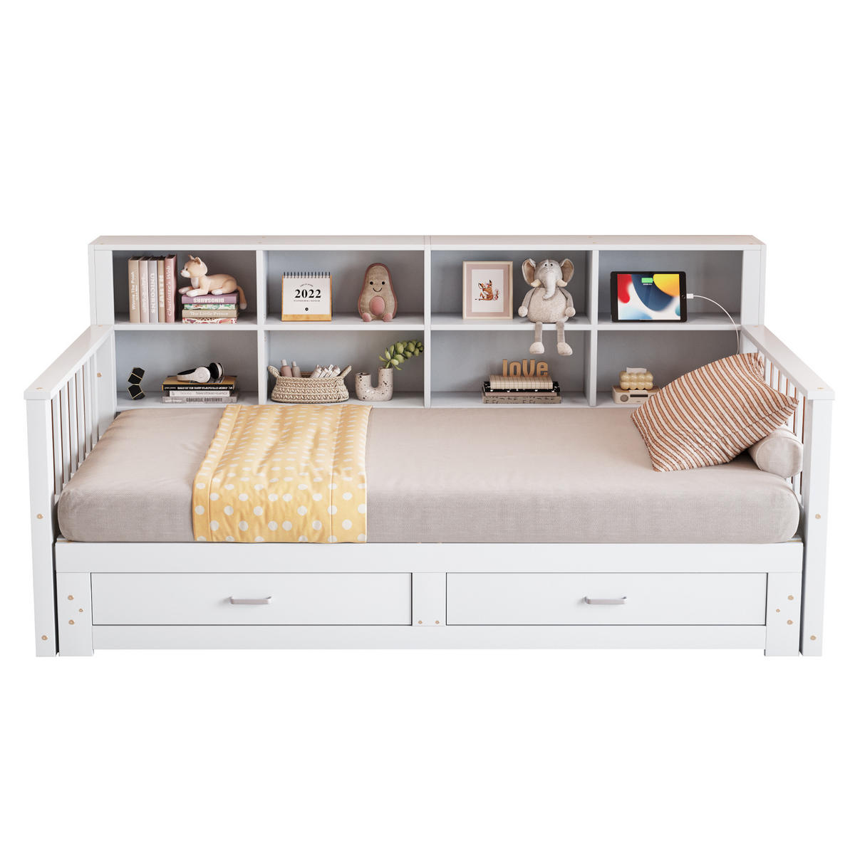 SCHLAFSOFA 90/190 cm ausziehbar mit Steckdose, Stauraum und 2 Schubladen, Weiß - Weiß, Holzwerkstoff (117/80/196.2cm) - Redom
