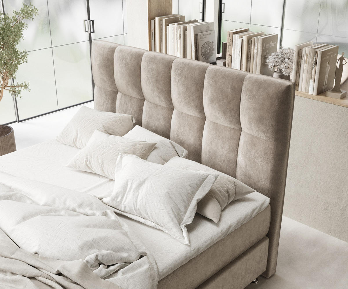 BOXSPRINGBETT Elisio Taupe 180/200 cm mit Latex-Topper - Taupe/Silberfarben, Holz/Holzwerkstoff (180/200cm) - Maison de Reve