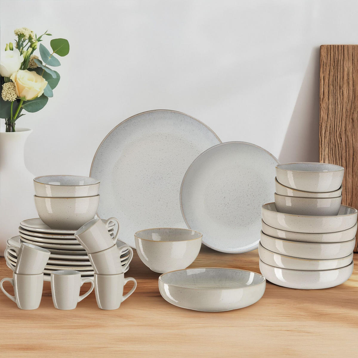 KOMBISERVICE Mare, ineinander stapelbar, grau - Grau, Keramik (26.5/2.5/26.5cm) - tectake