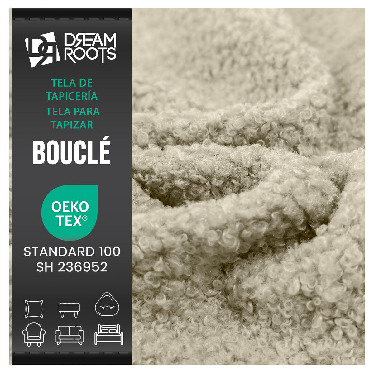 BOUCLESTOFF Quelle Beige– 315 g/m², 140 cm breit, weich & robust, feuer- & UV-resistent - Beige, Textil (140/100cm) - Dreamroots