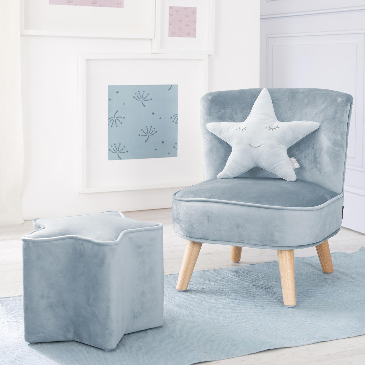 KUSCHEL- UND DEKOKISSEN Stern blau - Türkis, Textil (32/8cm) - Roba