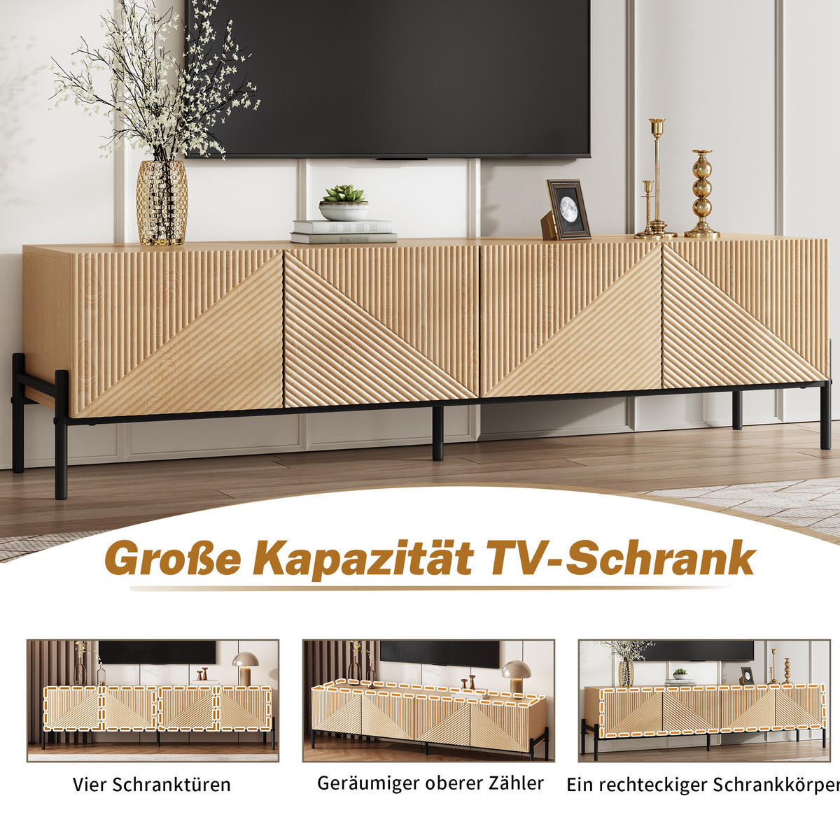 LOWBOARD 163.5/40/45 cm Natur aus MDF mit 4 Türen - Hellbraun, Holzwerkstoff (40/45/163.5cm) - OKMYHOME