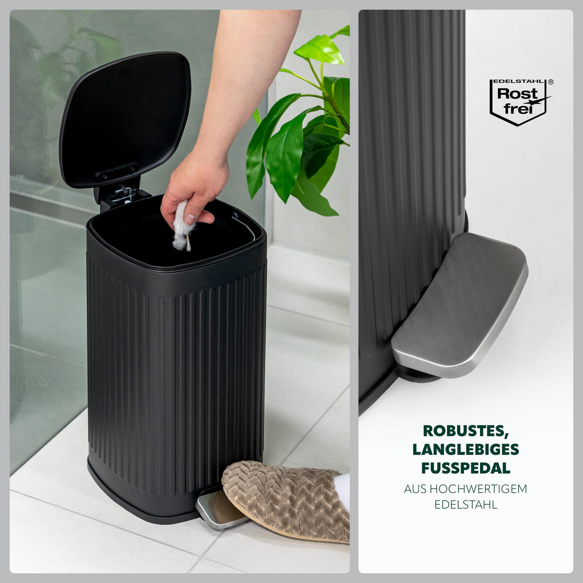 ABFALLEIMER 9 Liter, schwarz - Schwarz, Metall (20/37.5/27.5cm) - eluno