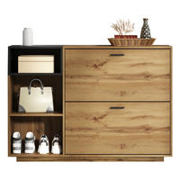 SCHUHSCHRANK MDF 3 offene Fächer 2 Klappfächer Weiß Schwarz - Naturfarben, Holzwerkstoff (120/84.5/32cm) - FLIEKS