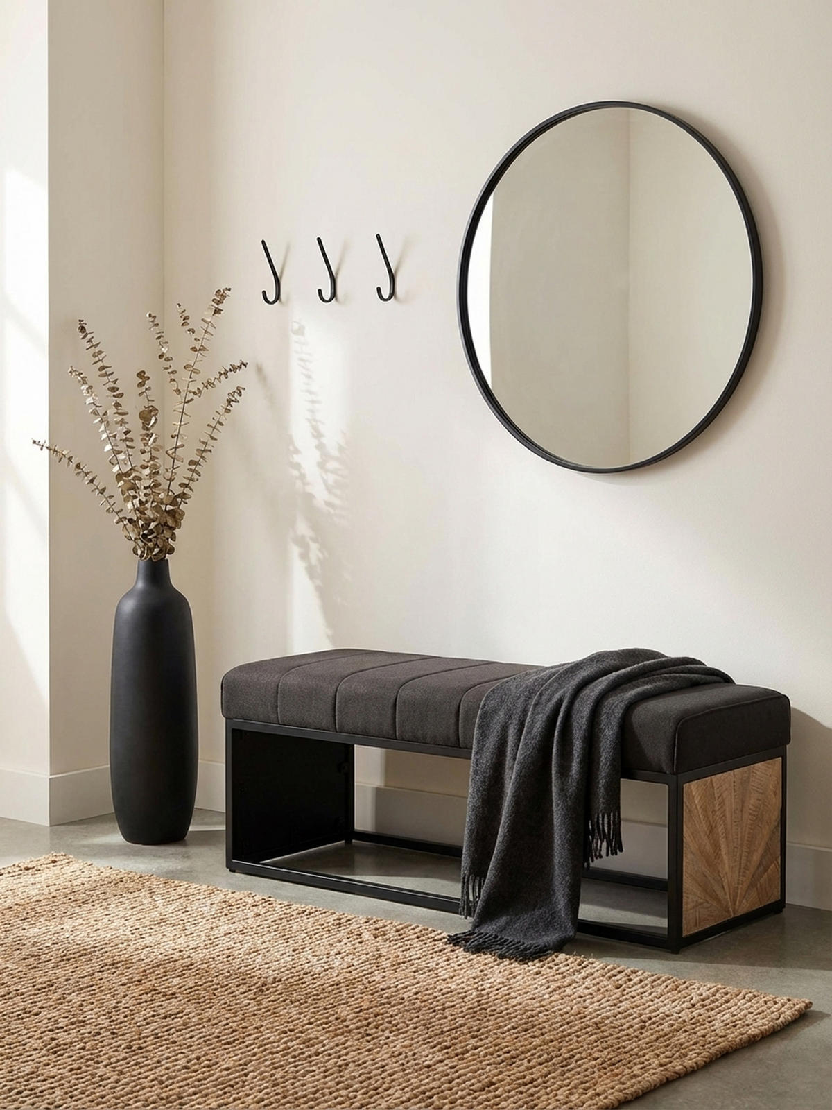 SITZBANK – Metall, Retro-Look, Rillenmuster - Schwarz, Textil/Metall (105/40/40cm) - KADIMA DESIGN