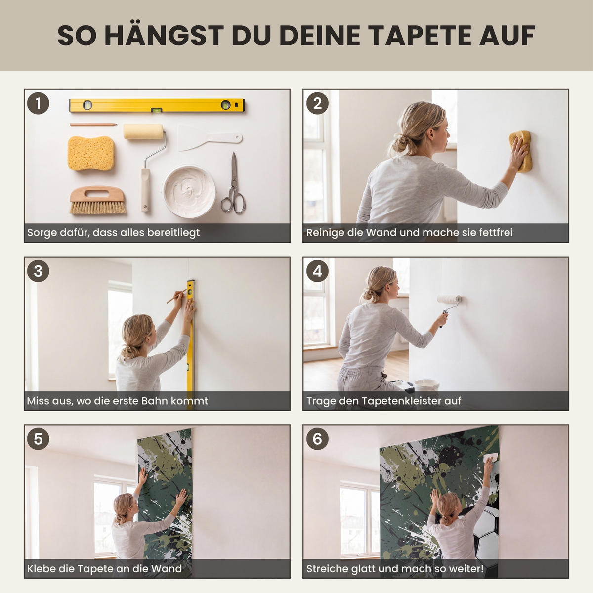 KINDERTAPETE - Fußball - Farbe - Spritzer - Grün - 280x280 cm - Dunkelgrün, Papier (280/280cm) - OnlyWow