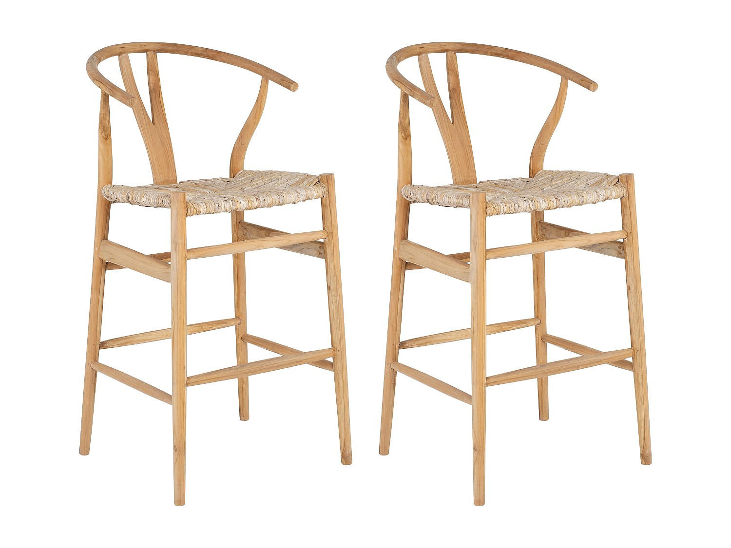 BARHOCKER 2er-Set - Teakholz & Strohgeflecht - Holzfarben - POGIANA - Naturfarben, Holz (55/108/60cm) - Vente-Unique