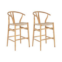 BARHOCKER 2er-Set - Teakholz & Strohgeflecht - Holzfarben - POGIANA - Naturfarben, Holz (55/108/60cm) - Vente-Unique