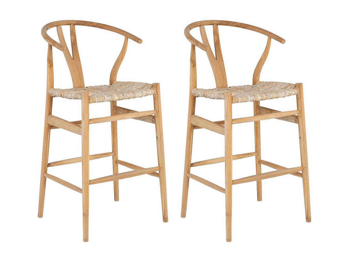BARHOCKER 2er-Set - Teakholz & Strohgeflecht - Holzfarben - POGIANA - Naturfarben, Holz (55/108/60cm) - Vente-Unique