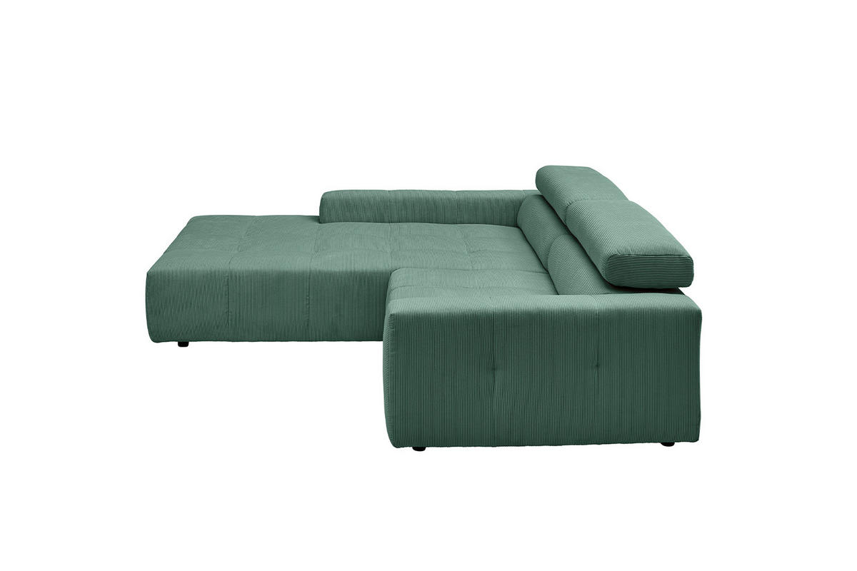 ECKSOFA MIT MOTORISCHEM SITZVORZUG RENO Smaragdgrün Cord - Smaragdgrün/Schwarz, Kunststoff/Textil (258/217cm) - KAWOLA