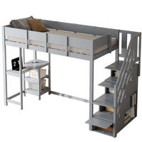 HOCHBETT 90/200 cm in Grau aus Kiefernholz – mit Stauraumtreppe und Rausfallschutz - Grau, Holz (90/200cm) - BEAOK