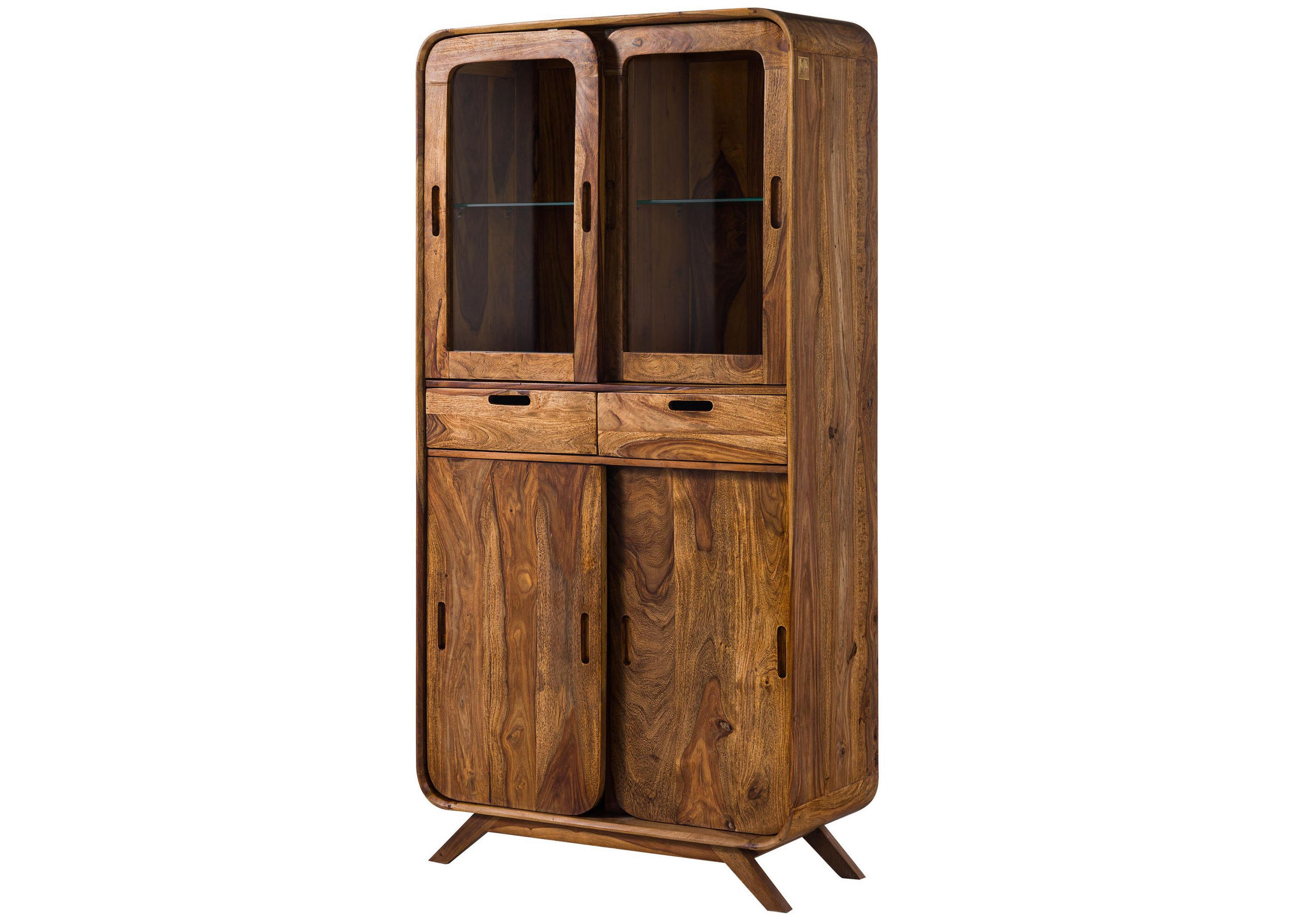 VITRINE Sheesham 90x40x180 hellbraun lackiert MAILAND #115 - Braun, Holz (90/180/40cm) - Massivmoebel24