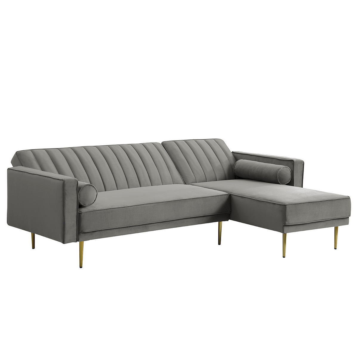 ECKSOFA mit Schlaffunktion - Dunkelgrau/Goldfarben, Textil/Metall (223/144cm) - home24