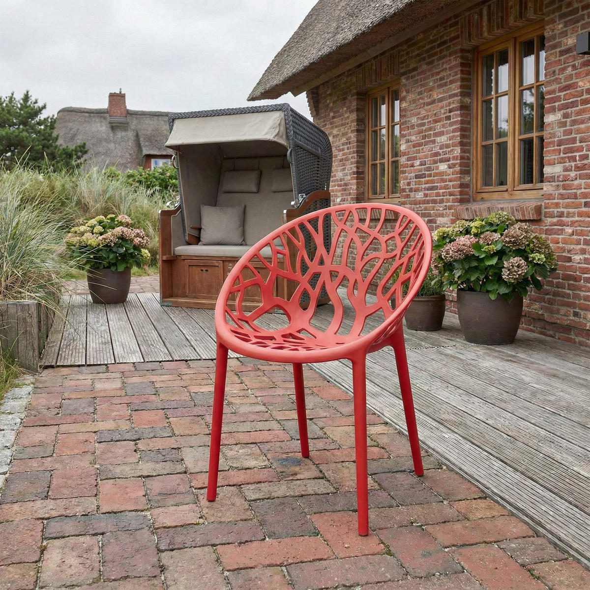 GARTENSTUHL Kunststoff Rot - Rot, Kunststoff (59/80/60cm) - CLP