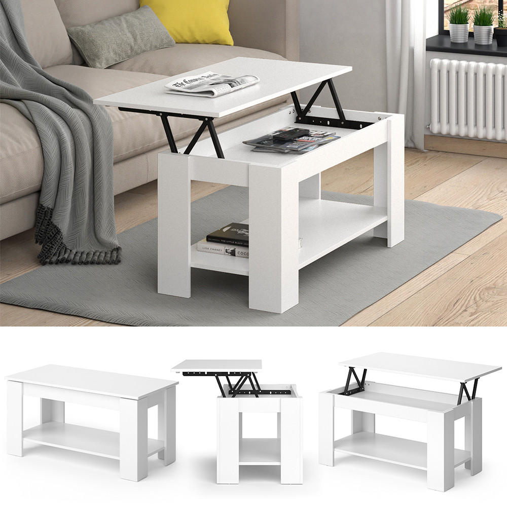 COUCHTISCH Lorenz Weiß 100 x 50 cm mit Liftfunktion - Weiß, Holzwerkstoff (50/100/50cm) - Vicco