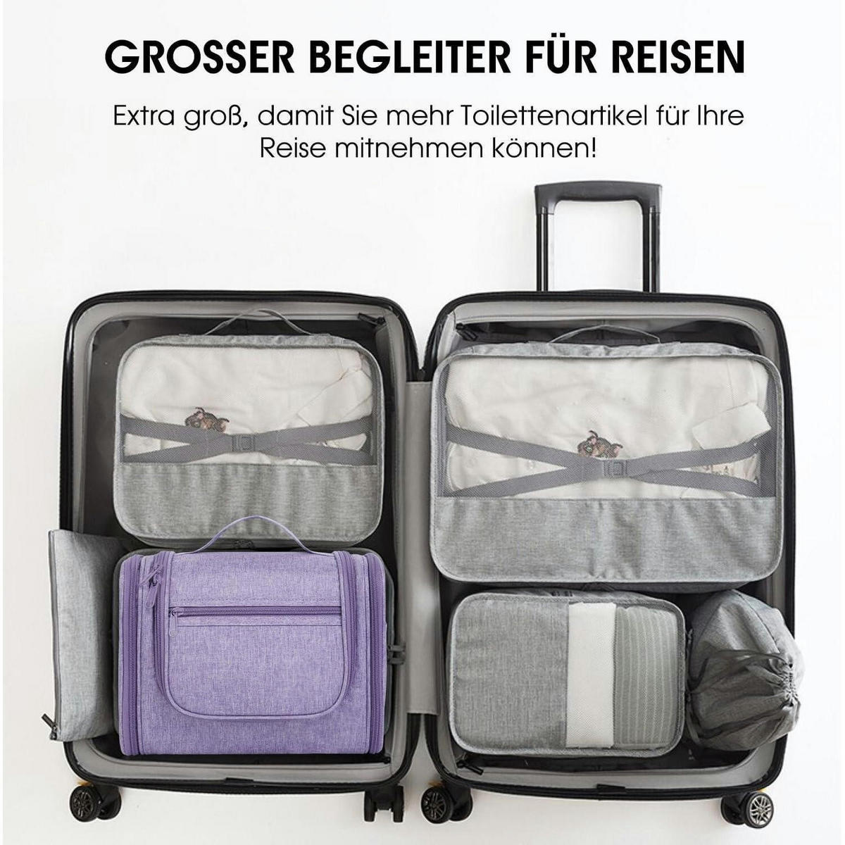 KULTURTASCHE zum Aufhängen Violett 27 x 15,5 x 59 cm - Lila, Textil (5/2/5cm)