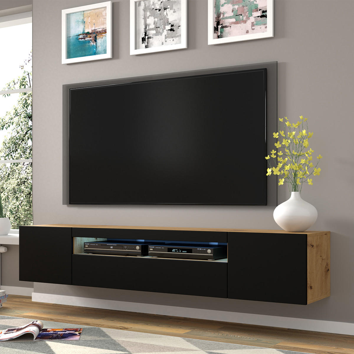 TV-MÖBEL Aurus Holz und Schwarz - Schwarz, Holzwerkstoff (200/36/37cm) - Petits-meubles