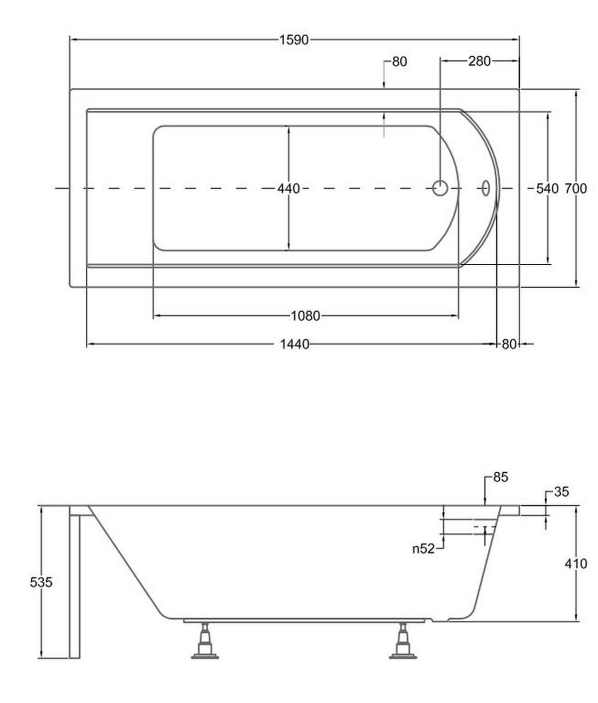 BADEWANNE Rechteck SHEA 160/70 Ablauf & Füße - Weiß, Kunststoff (70/53.5/160cm) - bad land