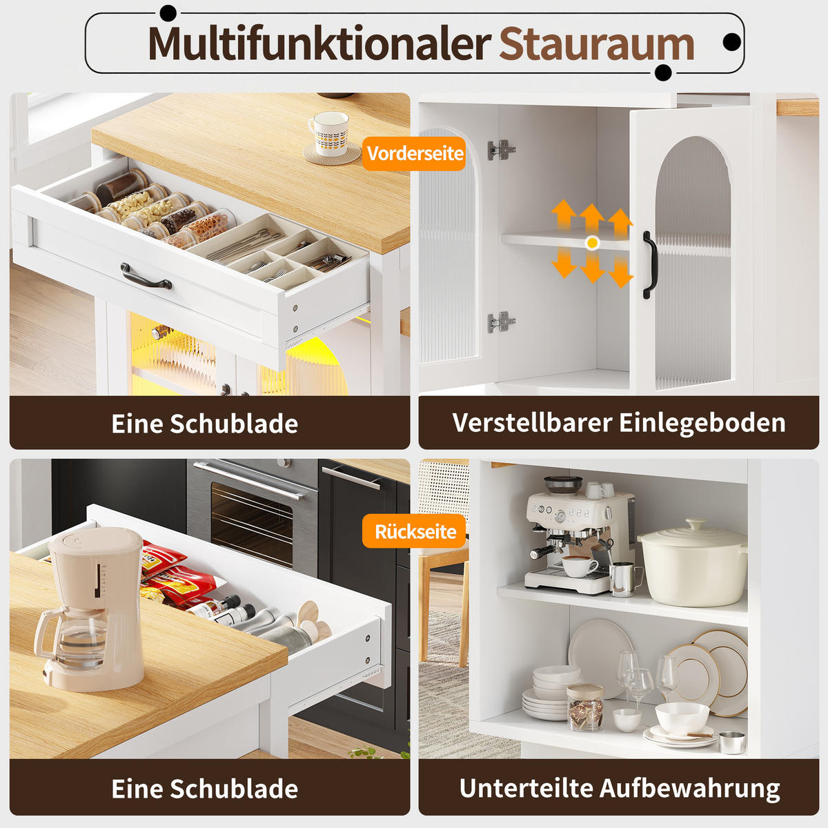 BUFFET 196/59/94 cm weiß aus MDF mit LED - Weiß, Holzwerkstoff (196/94/59cm) - OKWISH