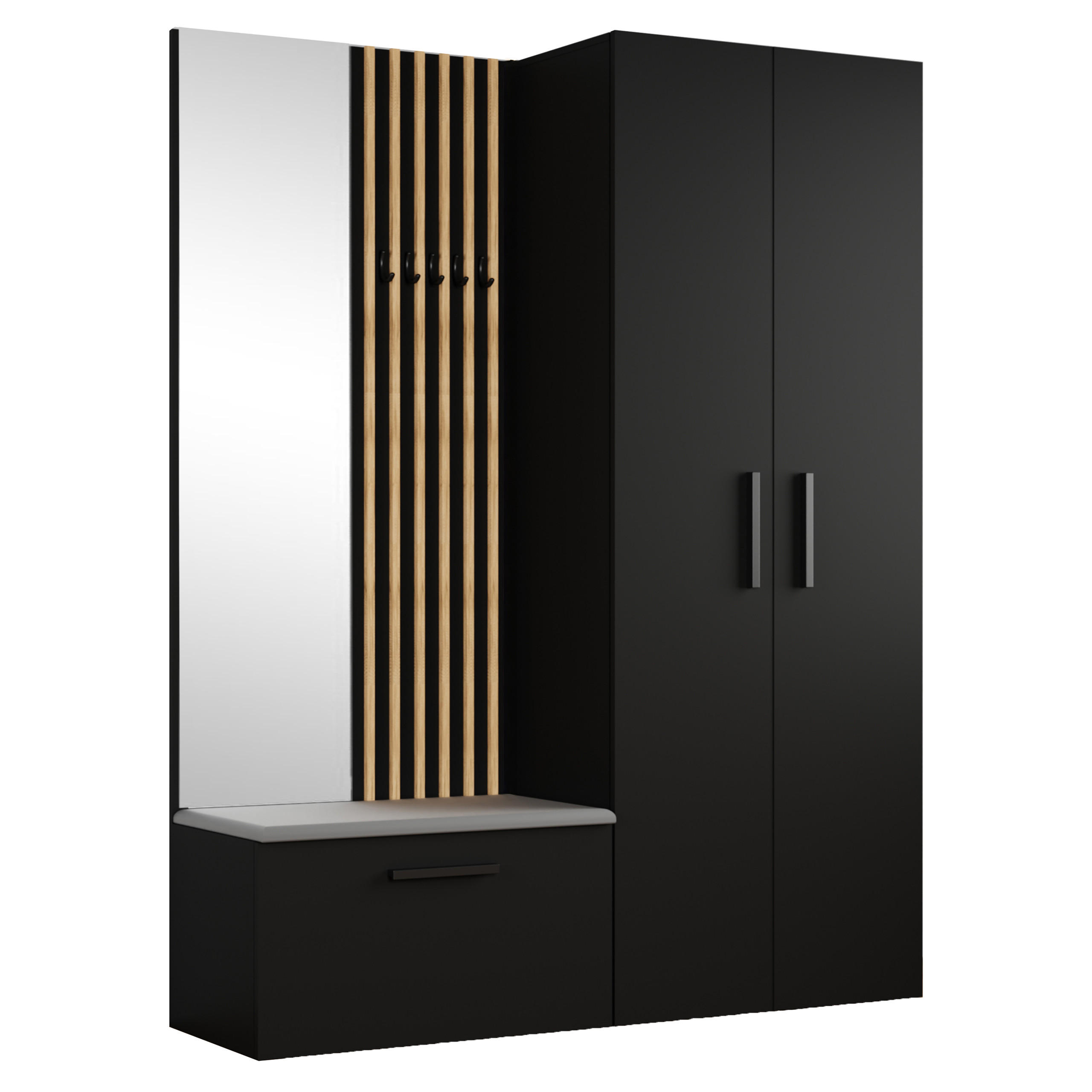 Masseno Garderobenschrank Schwarz 160.6x204x40 cm