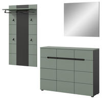 GARDEROBEN-SET 3-teilig Salbei grün, grau 215 cm, Komplettset mit Soft-Close-Funktion - Salbeigrün/Schwarz, Holzwerkstoff/Kunststoff (215/190/37cm) - Inn.Furn