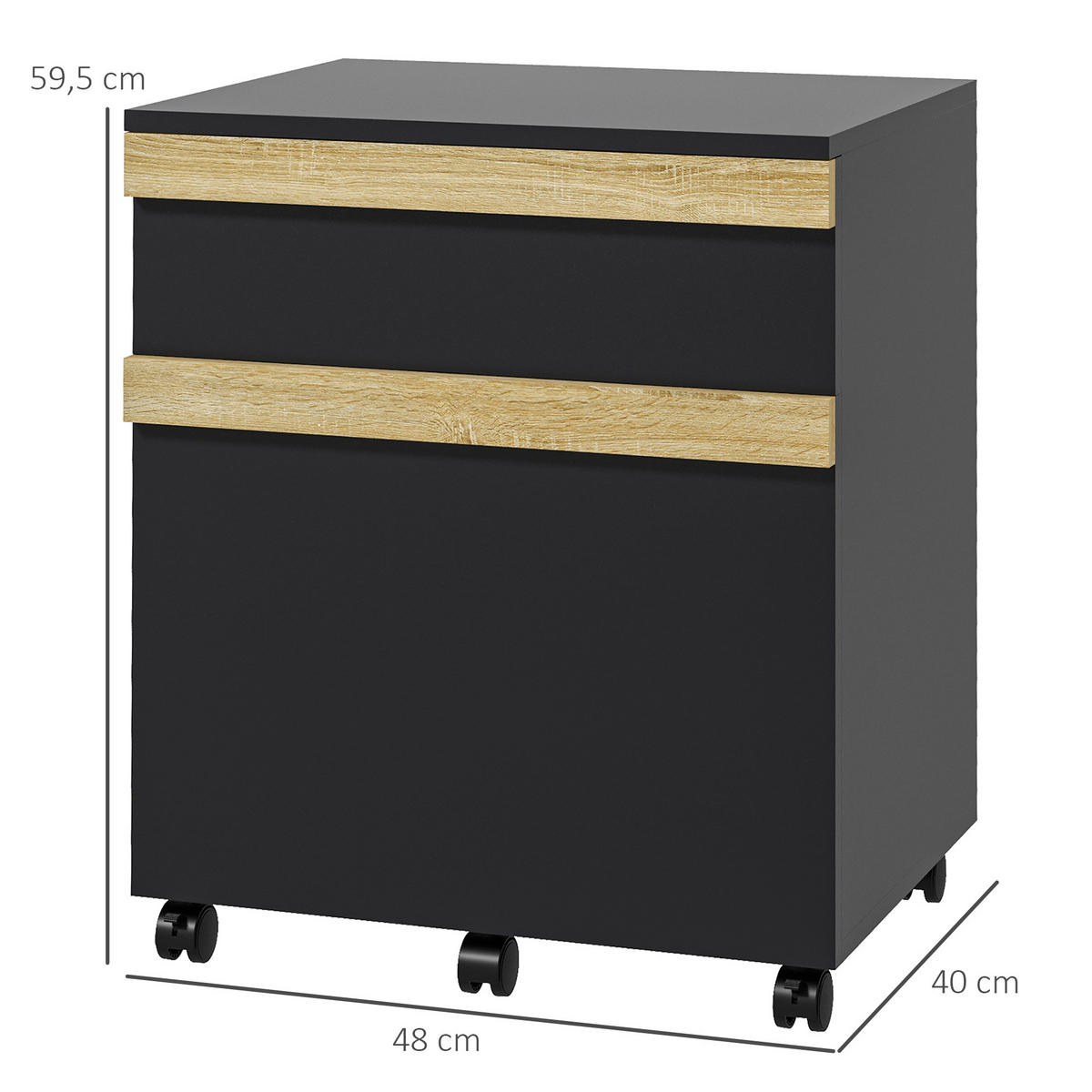 ROLLCONTAINER DE-14466 2 Schubladen mit Hängeakten Schwarz - Schwarz, Holzwerkstoff (40/59.5/48cm) - ComfortXL