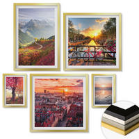 WANDBILDER 5er Set - 50x50 cm & 20x30 cm & 40x60 cm Goldrahmen - Einfache Zeichnungen von Stadtansichten - Goldfarben, Kunststoff (40/60cm) - ArtPrintCave