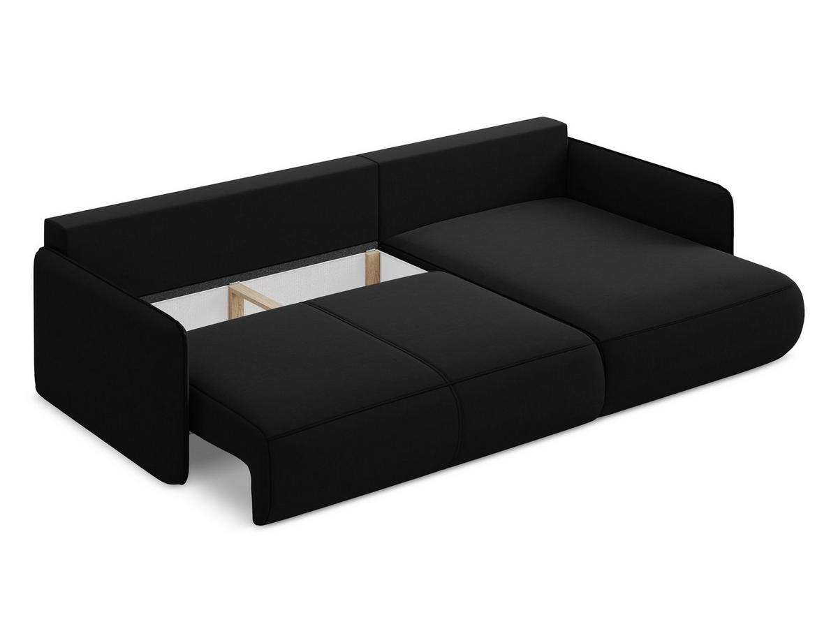 ECKSOFA mit Schlaffunktion Samt Stoff Schwarz - Schwarz, Kunststoff/Textil (240/148cm) - Makamii
