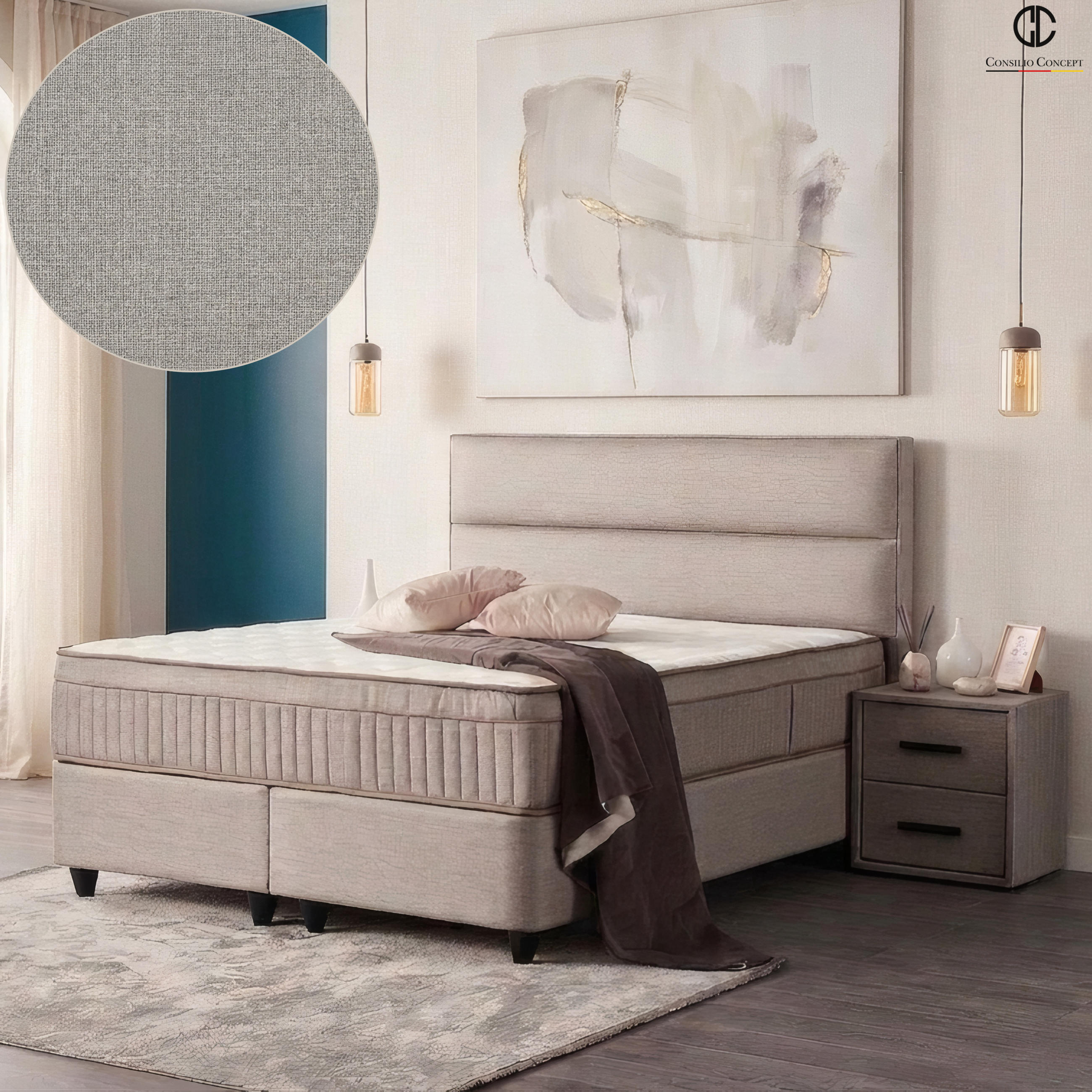 BOXSPRINGBETT MIT BETTKASTEN SEVILLA 90/200 cm, Grau, Bettkasten, Matratze, Topper integriert, H3 mittel 7-Zonen Matratze - Schwarz/Grau, Holz/Kunststoff (90/200cm) - Consilio Concept