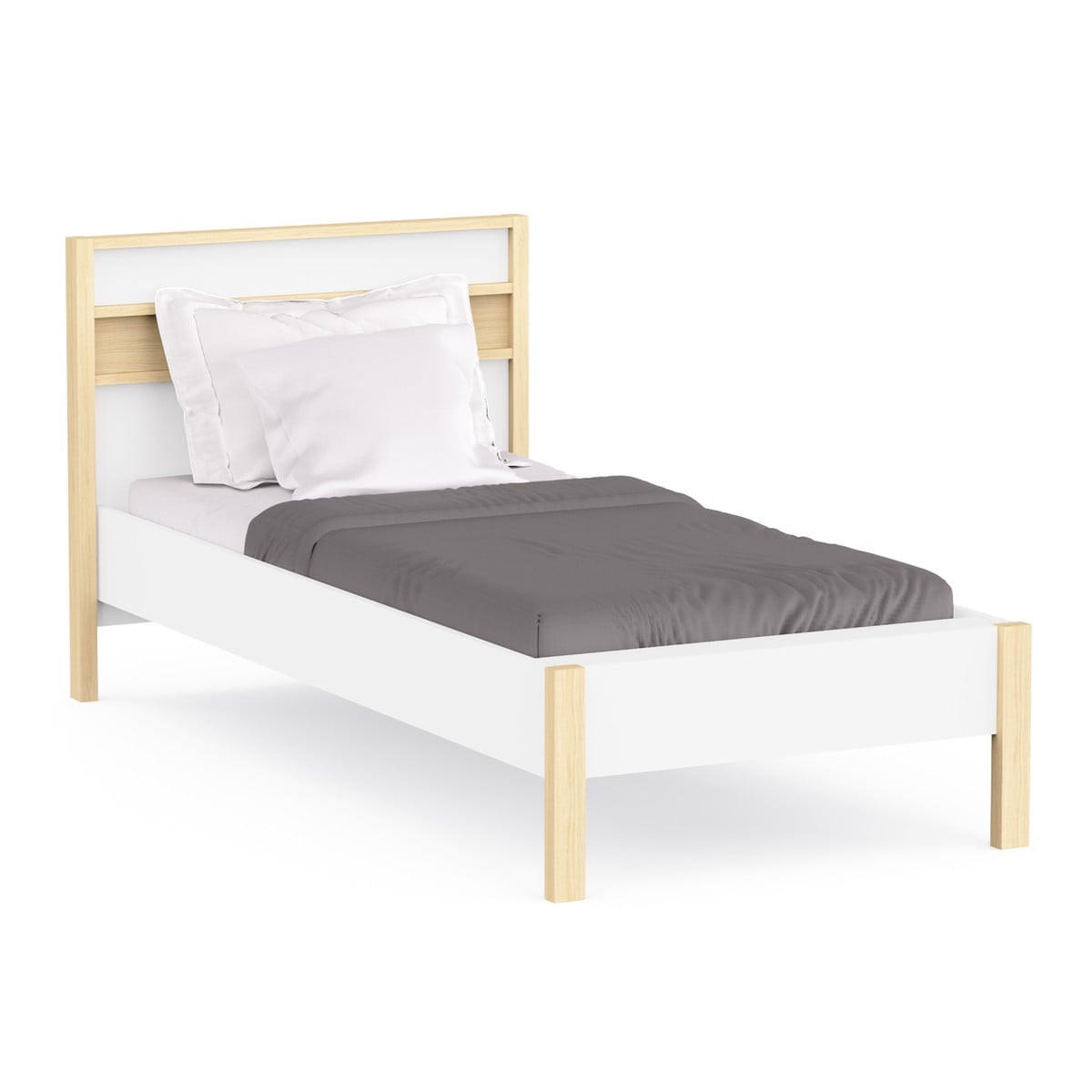 BETT in Weiß und Eiche Dekor 102,9/207,3/95 cm - Weiß, Holzwerkstoff (90/190cm) - Calicosy