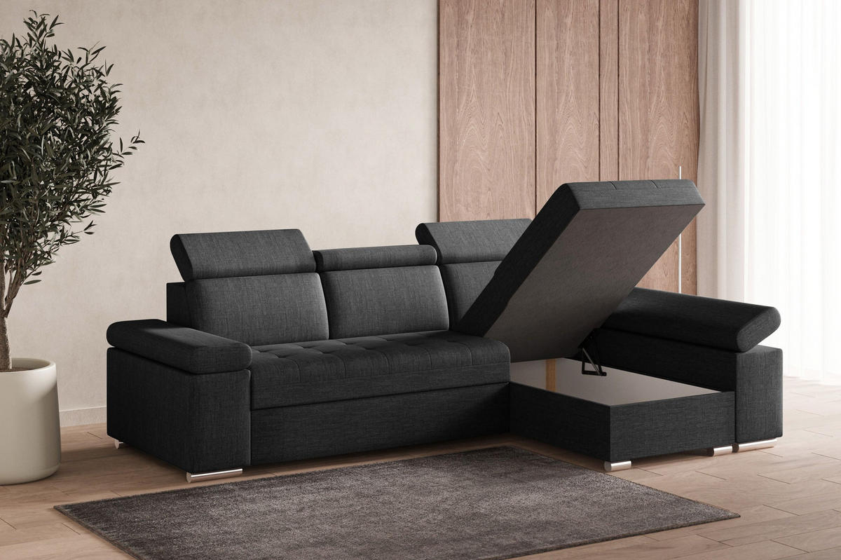ECKSOFA mit Schlaffunktion Luka L Twist 23 - Dunkelgrau - Rechts - Dunkelgrau/Silberfarben, Holzwerkstoff (260/168cm) - Möblo