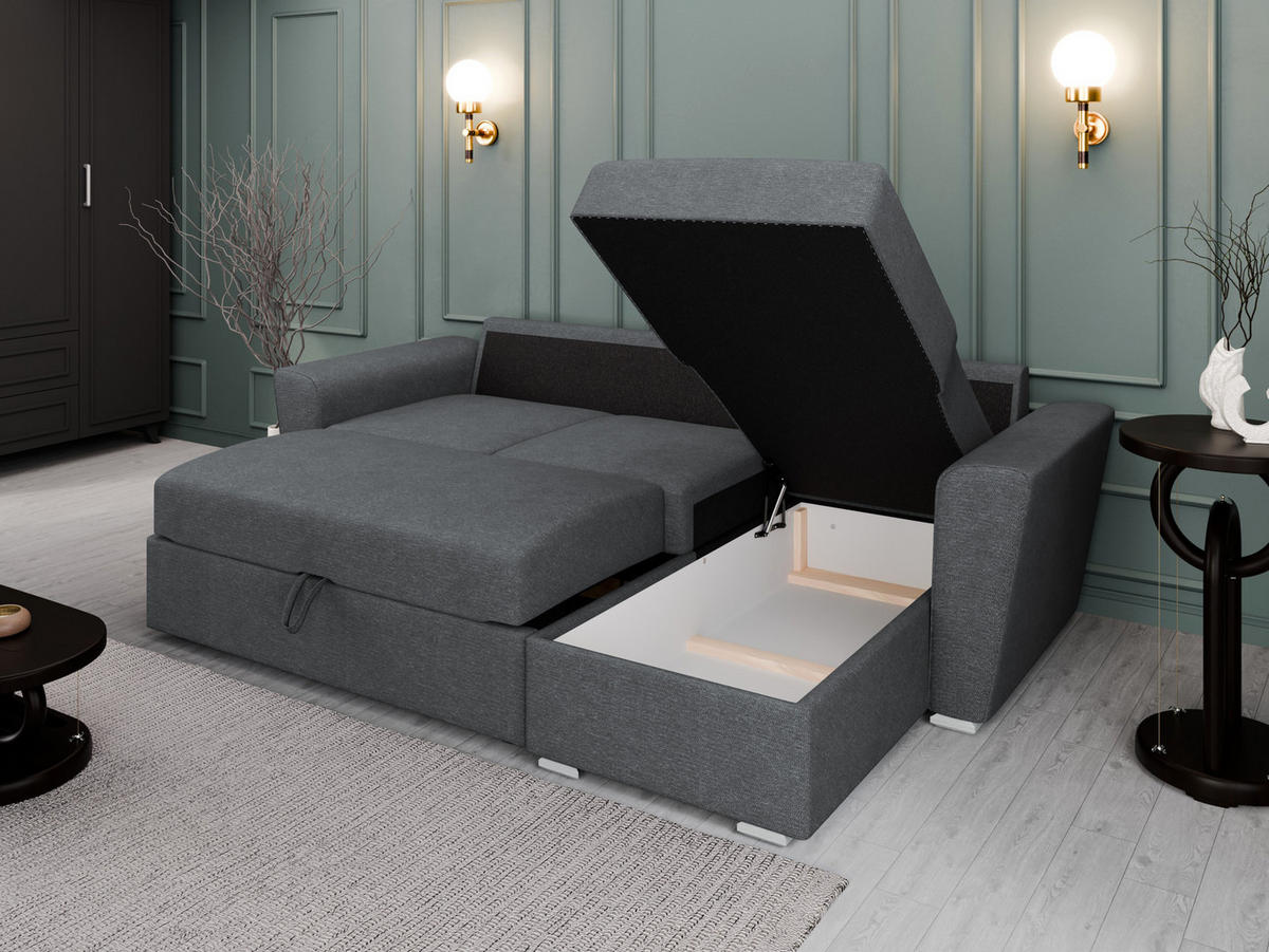 ECKSOFA Bellano Ecksofa L-Form - links oder rechts montierbar, dunkelgrau - Dunkelgrau, Holz (243/156cm) - Panda Möbel