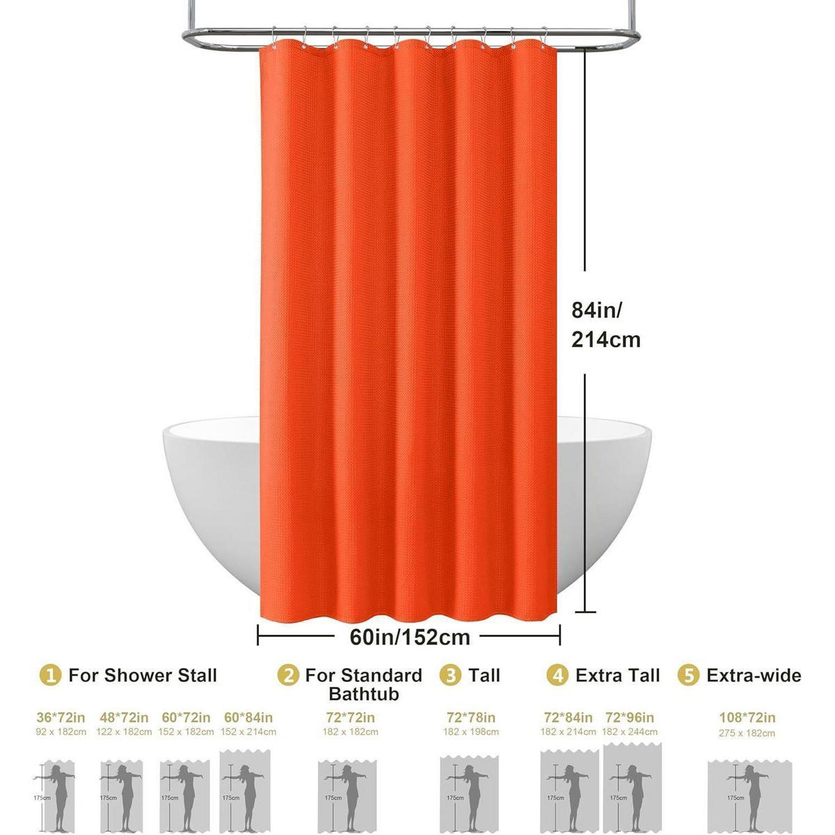 DUSCHVORHANG Waffelstoff Orange 152 x 214 cm - Orange, Textil (152/214cm)