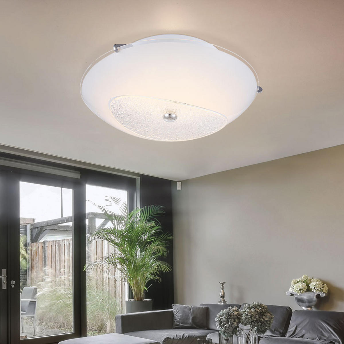 LED DECKENLEUCHTE KESSY Glas Chrom Weiß - Weiß, Glas/Metall (25/25/8cm) - Globo Lighting