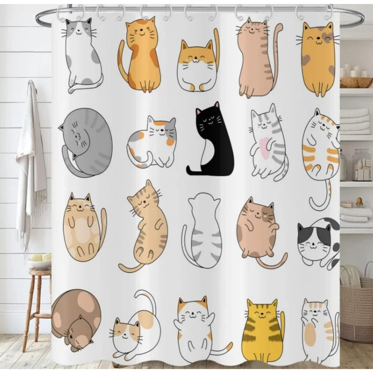 DUSCHVORHANG Bunt Katze niedlich Kätzchen für Kinder - Weiß, Textil (180/180cm) - MCBOSON