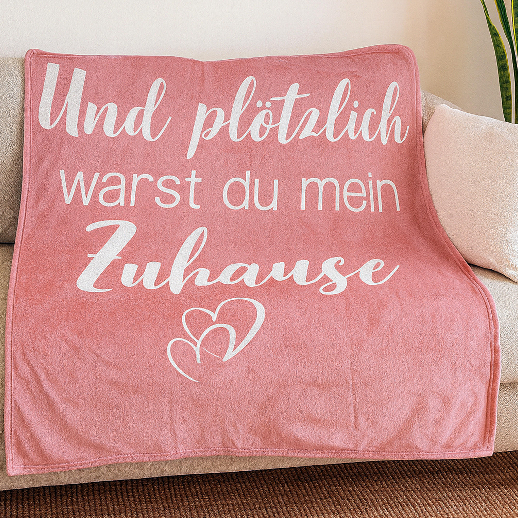 KUSCHELDECKE mit Spruch 130x160 cm Rosa jetzt nur online ➤