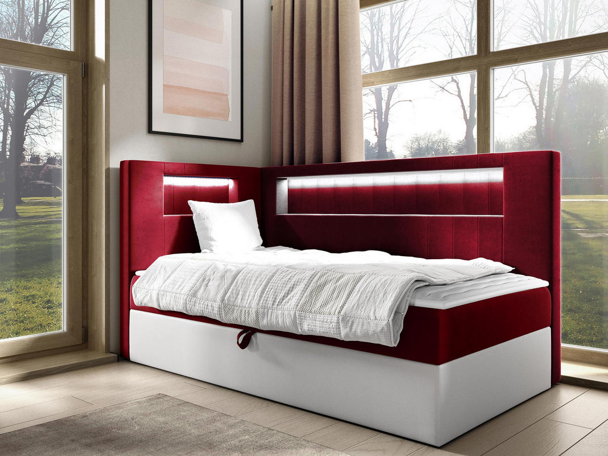 BOXBETT Gold Junior 3, Seite zum Öffnen des Bettkastens: Links - Rot/Weiß, Holz (80/200cm) - MIRJAN24