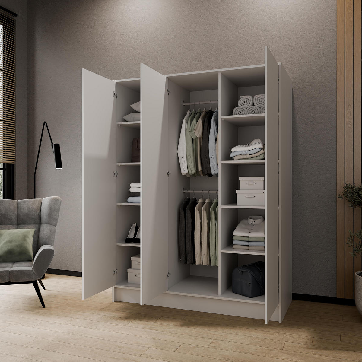 FLÜGELTÜRENSCHRANK GALA - Weiß, Holzwerkstoff (150/200/51cm) - Meblini