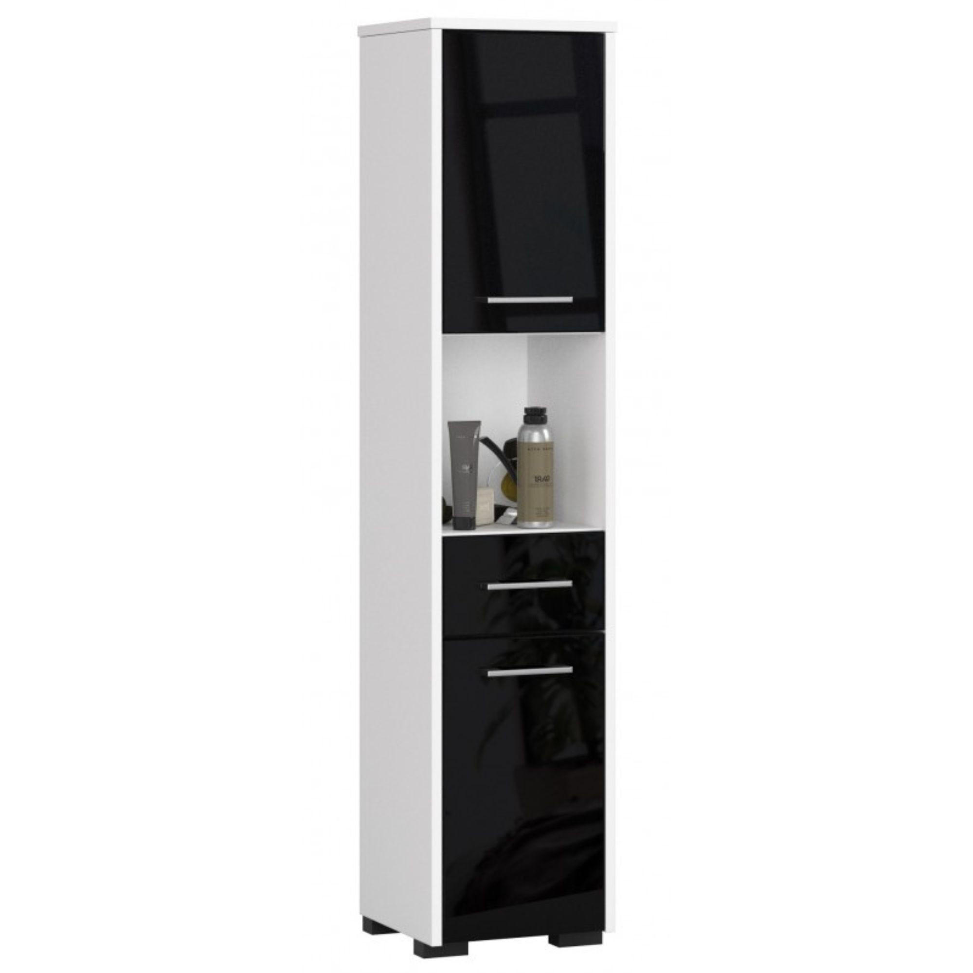 Akord Hochschrank Weiß, Schwarz Hochglanz 30x140x30 cm