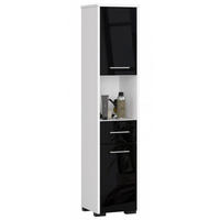 HOCHSCHRANK Weiß, Schwarz glänzend 30x30x140 cm - Schwarz Hochglanz/Silberfarben, Holzwerkstoff/Kunststoff (30/140/30cm) - Akord