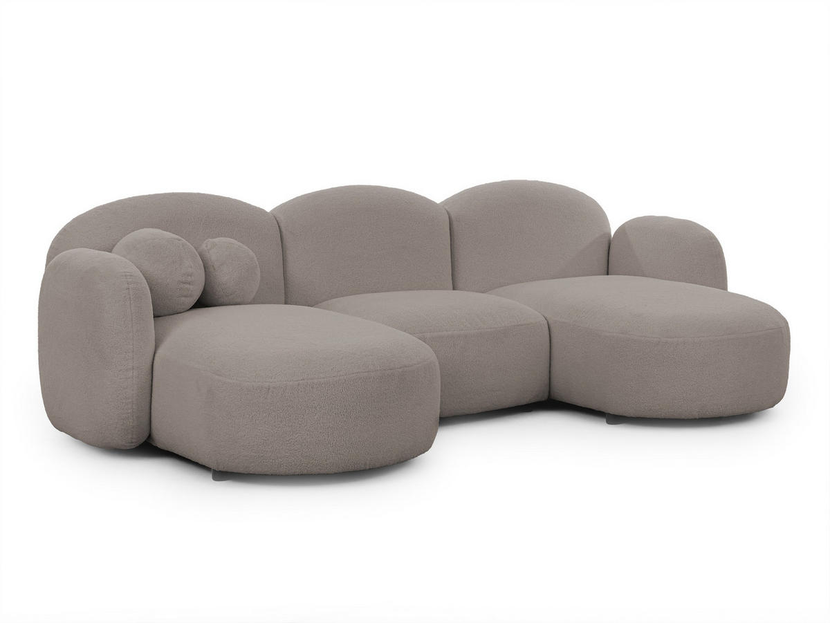 WOHNLANDSCHAFT Nuvola mit abgerundetem Design Hellgrau Bouclé-Stoff - Hellgrau/Schwarz, Holz/Kunststoff (268/80/146cm) - S-Style Möbel