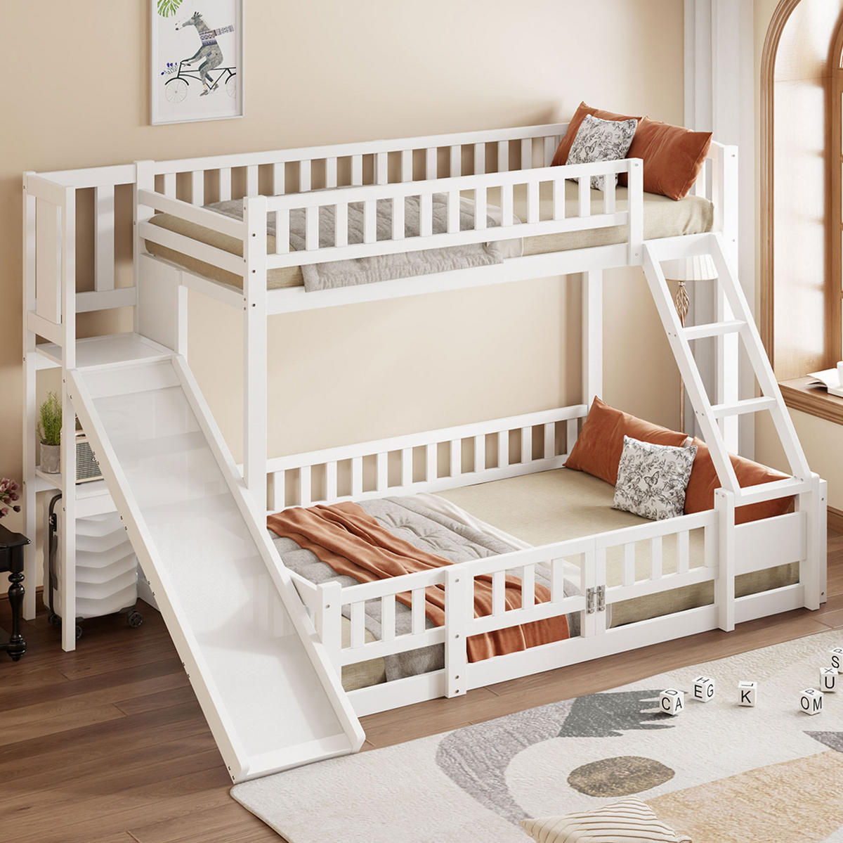ETAGENBETT 90/200 cm und 140/200 cm mit Rutsche, Leiter und Regalen aus Kiefer und MDF, Weiß - Weiß, Holzwerkstoff (140/200cm) - Redom
