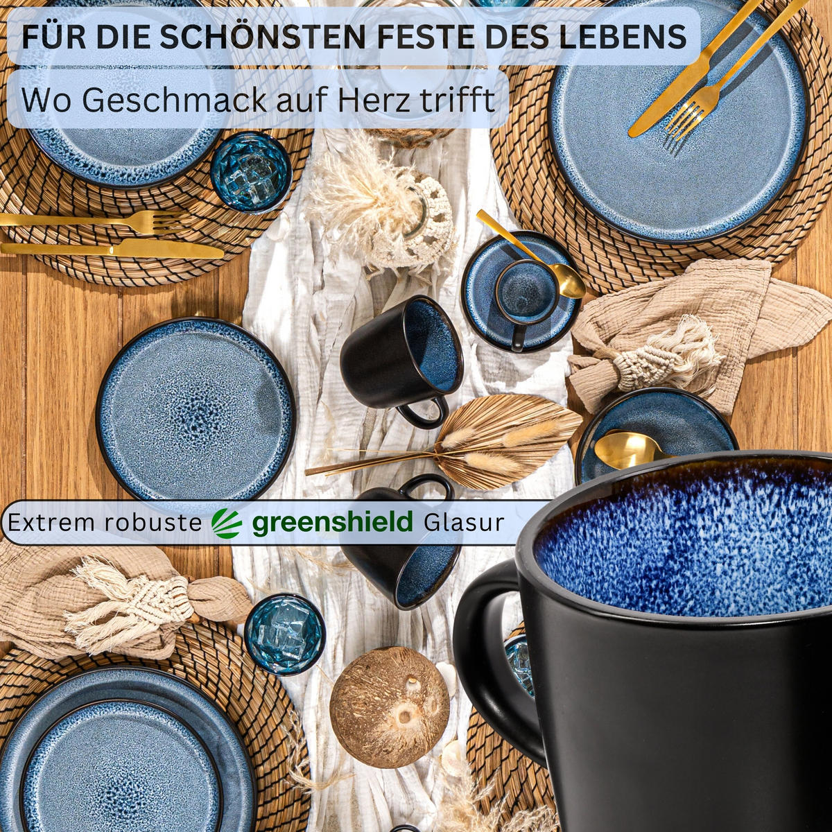 KAFFEEBECHER SET Aruba - 6 teilig aus Steingut - Blau, Keramik (0.43L) - Sänger